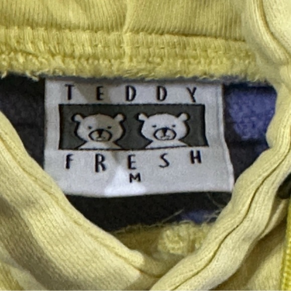 Teddy Fresh Mens Color Block Y2K Hoodie Sweater Embroidered Patch Medium - Picture 3 of 7